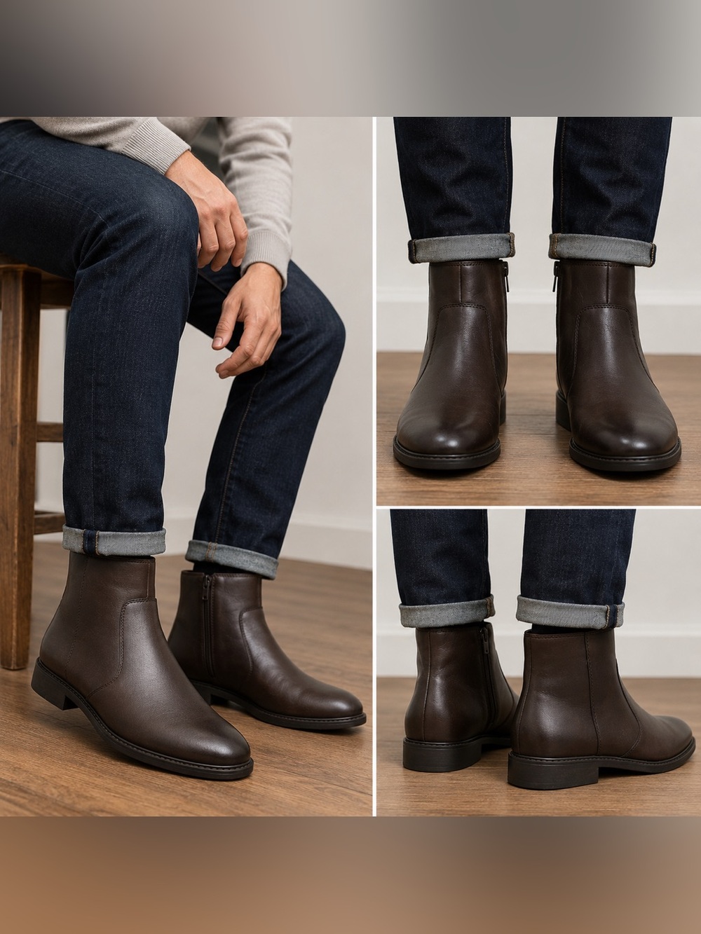 Alfani Men's Brown Leather Chukka Zip‎ Boots-NIB